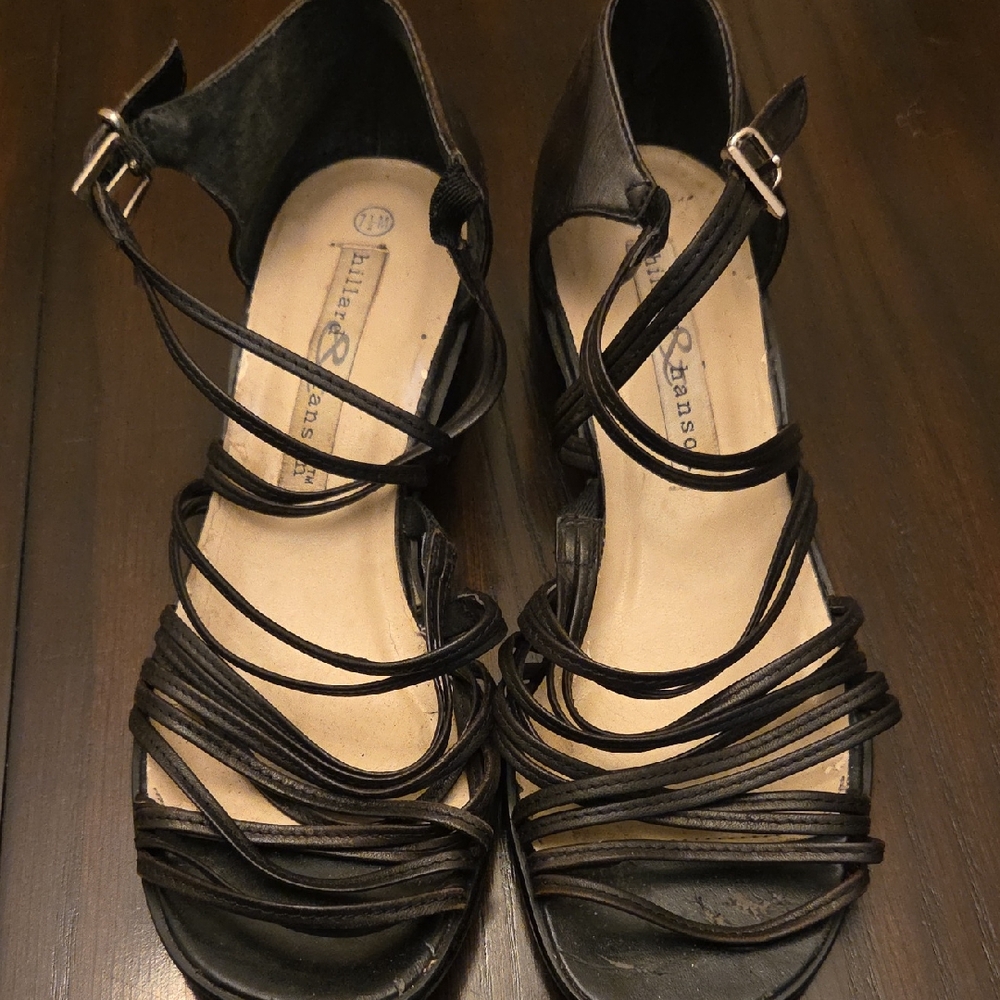 Hillard & Hanson Leather Black Strappy Sandals